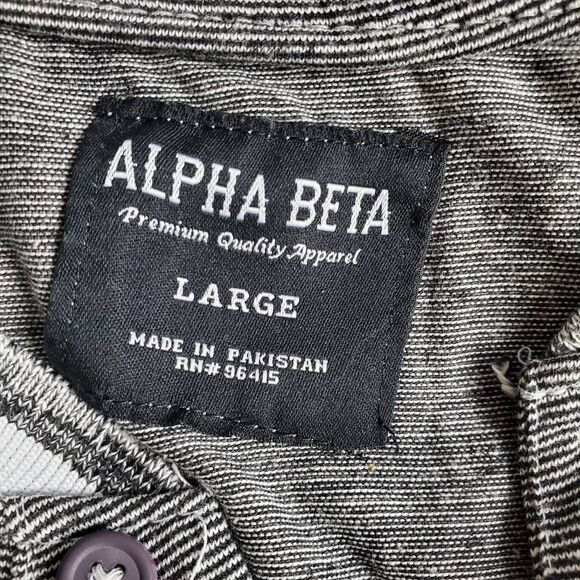 Alpha Beta Men’s L Gray Long Sleeve Henley Casual Striped Shirt - Picture 4 of 6